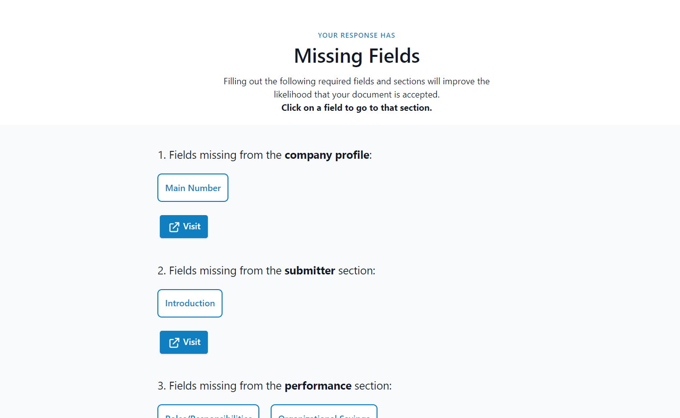 missing fields alert